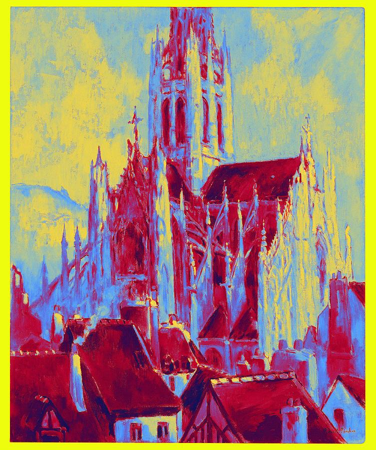 Nature Painting - Robert Pinchon  French, 1886-1943 The church Saint-Maclou in Rouen Neon art by Ahmet Asar by Celestial Images