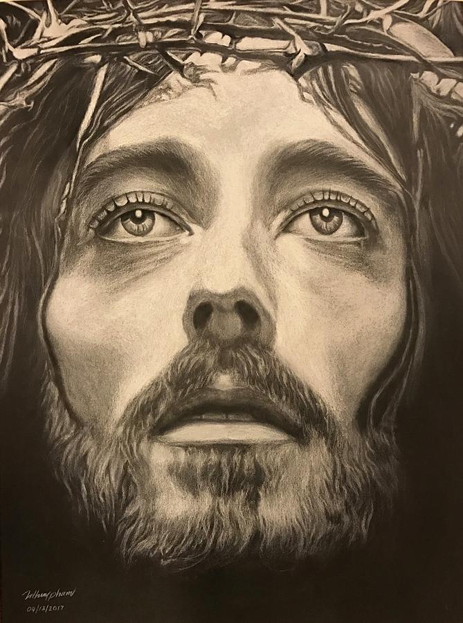 Jesus Christ Portrait Charcoal Pencil Drawing