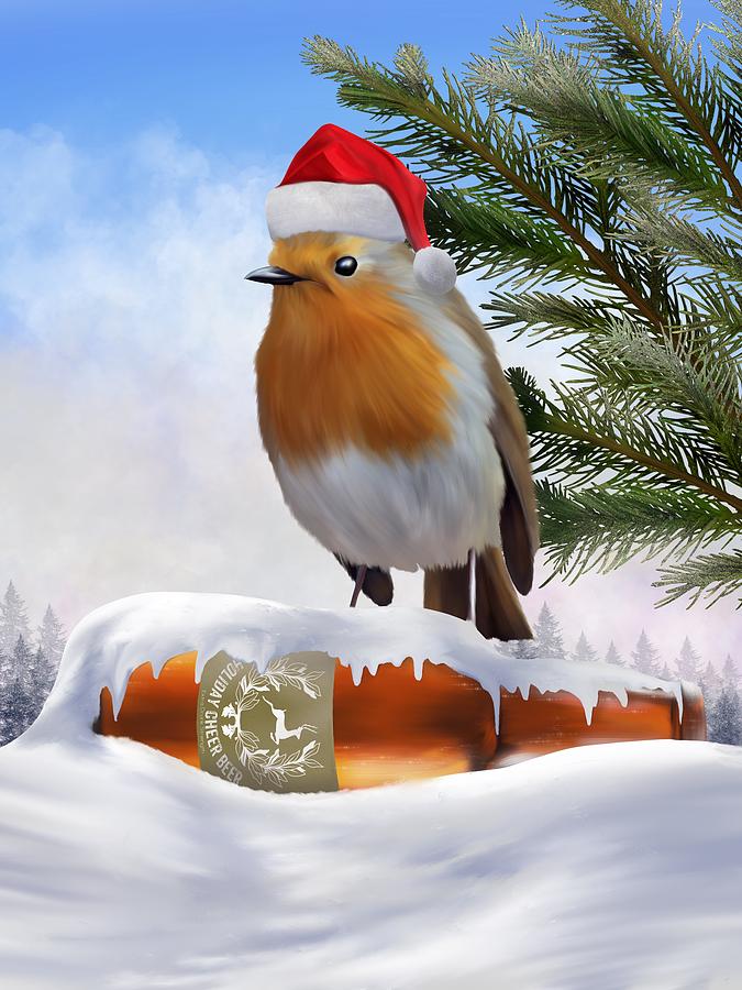 Robin Around The Christmas Tree Digital Art