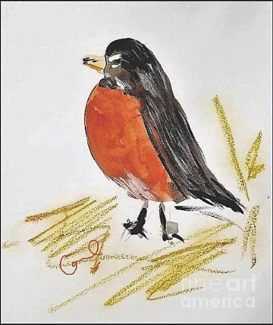 Robin Painting - Robin By Rose Elaine by Rose Elaine Robin Painting - Robin By Rose Elaine by Rose Elaine