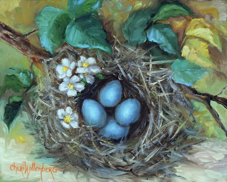 Robin Eggs I Painting by Cheri Wollenberg