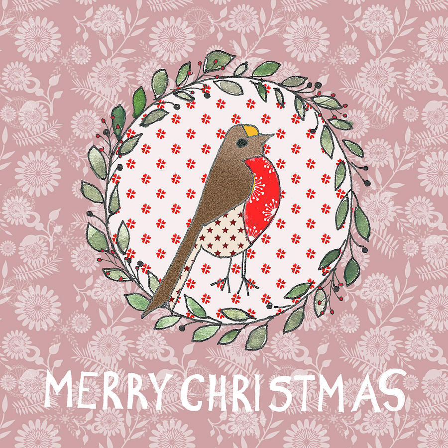 Christmas Mixed Media - Robin Xmas Card by Effie Zafiropoulou