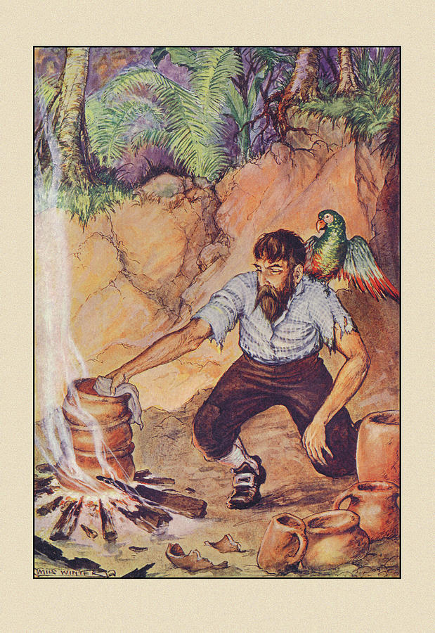 Robinson Crusoe: I Wanted No Sort of Earthenware Painting by Milo Winter