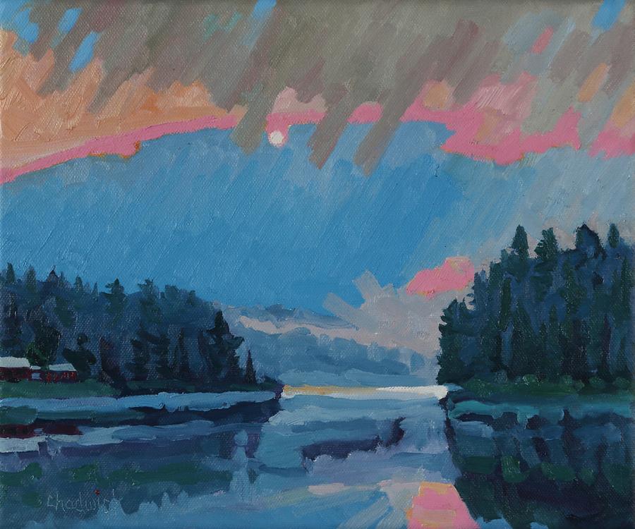Robinson Lake Thunderstorm Sunrise Painting by Phil Chadwick