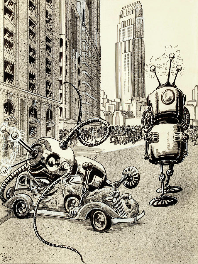 Robot Automobile Attraction Painting by Frank R. Paul