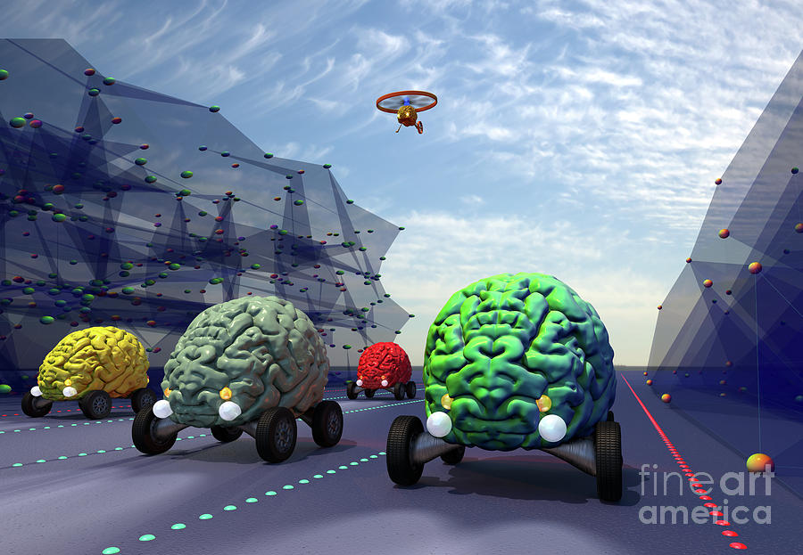 Car Digital Art - Robot Car Race by Russell Kightley