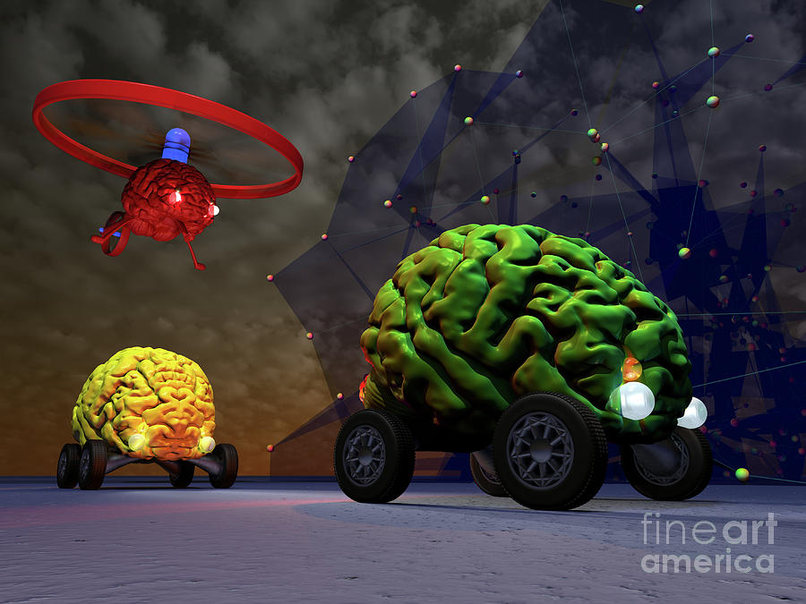 Robot Cars at Night Digital Art by Russell Kightley
