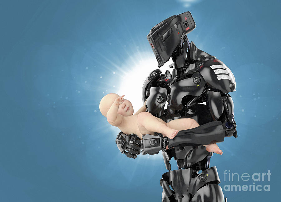 Robot Looking After A Baby Photograph by Victor Habbick Visions/science Photo Library