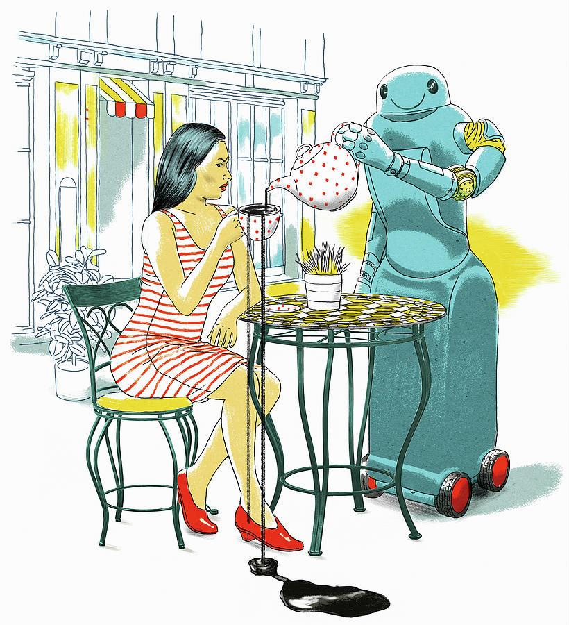 Robot Waiter Spilling Customers Tea Photograph by Ikon Images