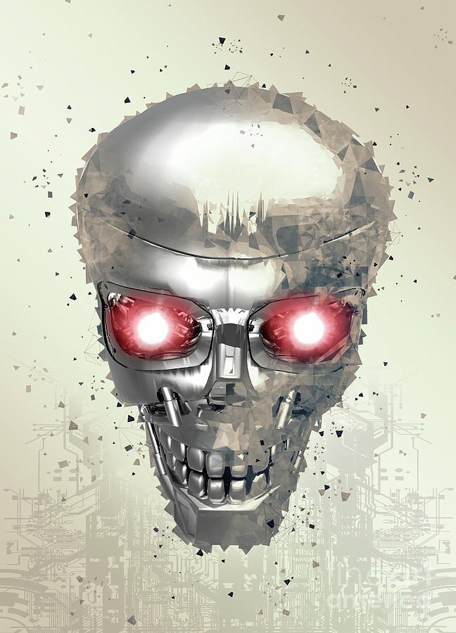 Illustration Photograph - Robotic Human Skull by Victor Habbick Visions/science Photo Library