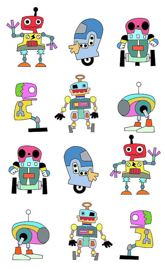 Pattern Digital Art - Robots by Miguel Balb?s