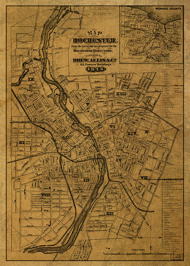 Rochester New York Vintage City Street Map 1872 Mixed Media by Design ...
