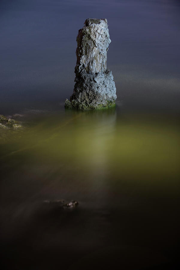 Nature Photograph - Rock Amidst Salton Sea During Foggy Weather by Cavan Images