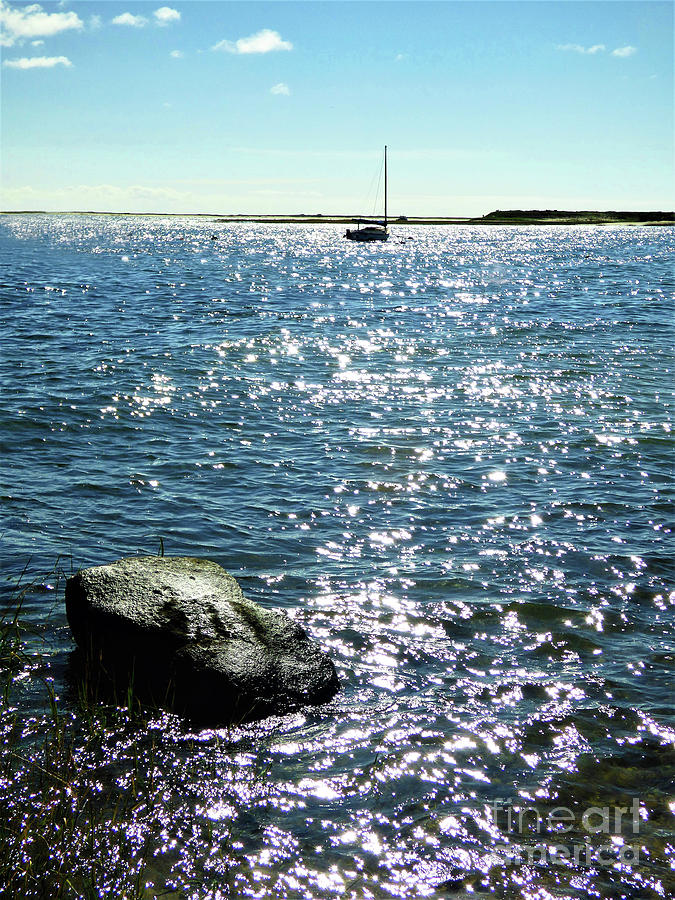 Rock And Sailboat In The Harbor Photograph