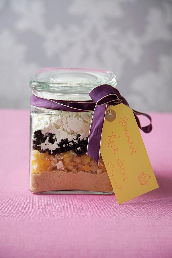 Rock Cake Mix In A Jar Tied With A Ribbon And Tag Photograph by Joy Skipper Foodstyling