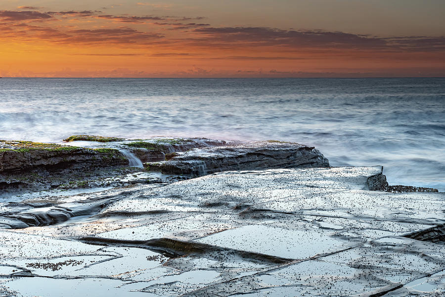 Rock Platform Sunrise Seascape with Light Smattering of Clouds by Merrillie Redden Rock Platform Sunrise Seascape with Light Smattering of Clouds by Merrillie Redden