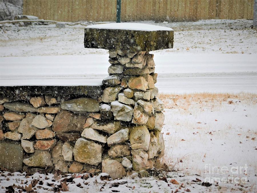 Rock Wall In Snow Photograph