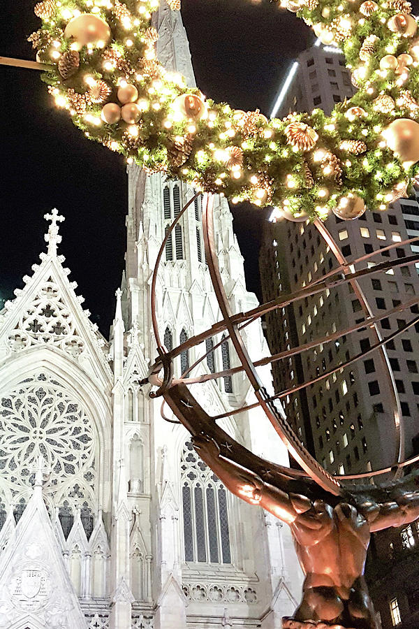 Rockefeller Center and St. Patricks Cathedral at Christmas Photograph by Mary Ann Artz