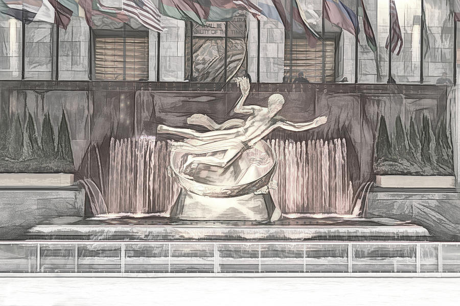 Rockefeller Center Sketch Digital Art by Alison Frank