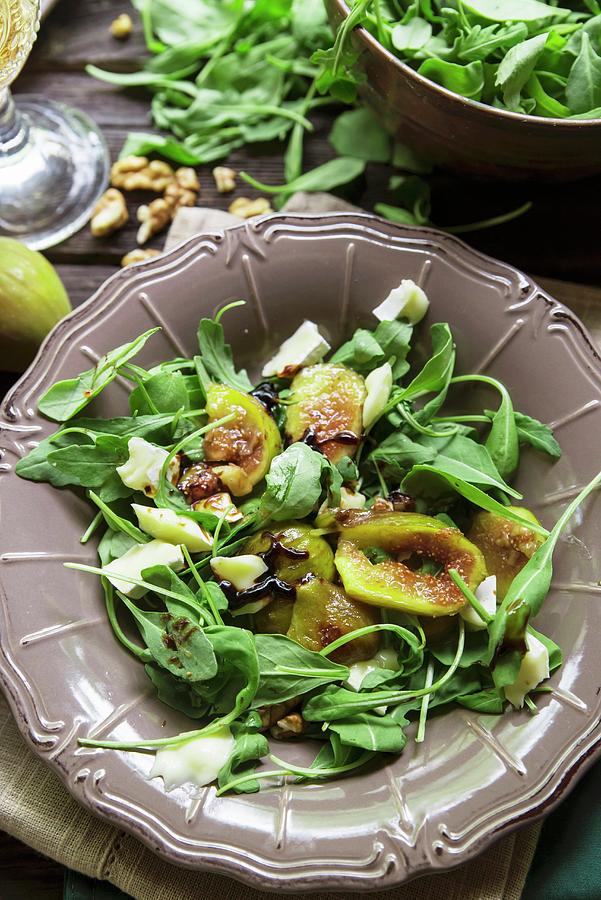 Rocket And Spinach Salad With Pan-fried Figs And Cheese Photograph by Galya Ivanova