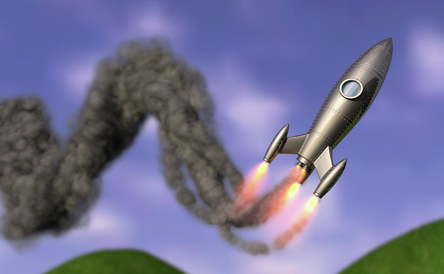 Science Fiction Photograph - Rocket Leaving Zigzag Smoke Trail by Ikon Images