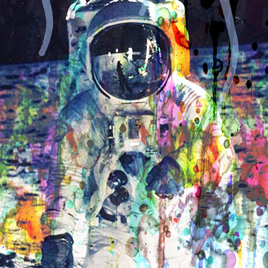 Rocket Man Moon Landing Astronaut  Painting by Robert R Splashy Art Abstract Paintings