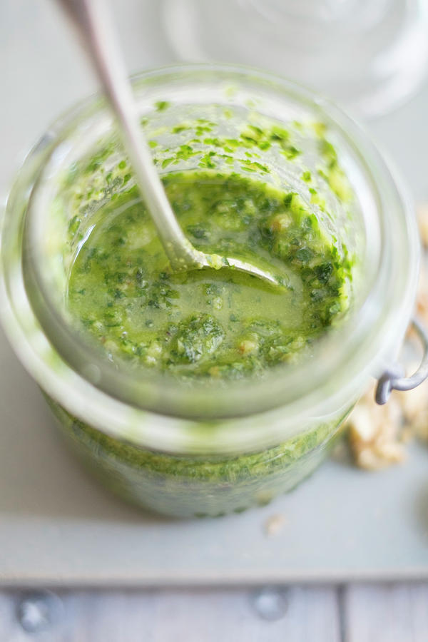 Rocket Pesto With Walnuts In A Glass vegan Photograph by Eising Studio