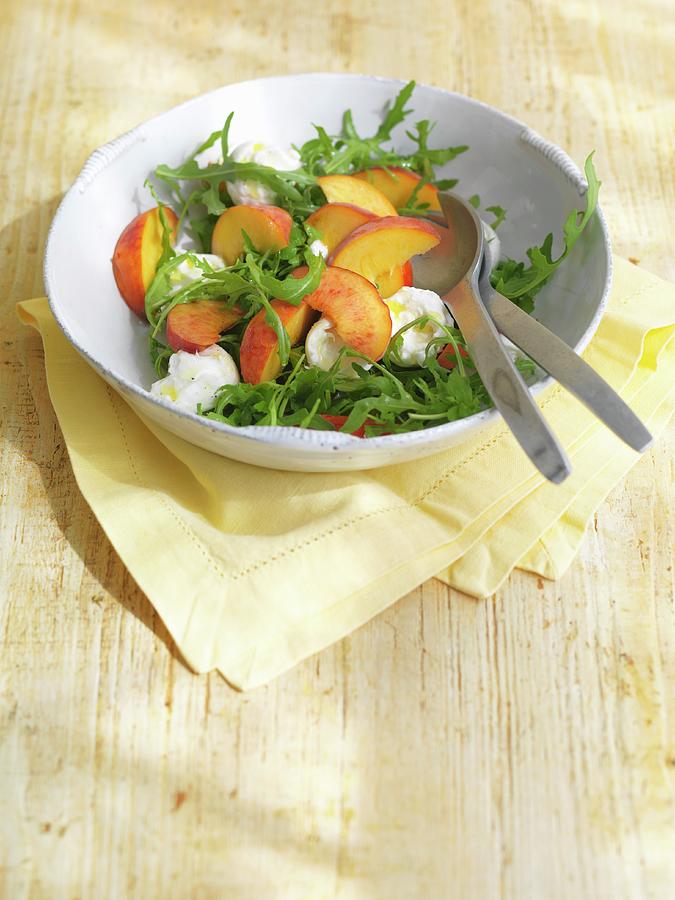 Rocket Salad With Peaches And Mozzarella Photograph by Jonathan Gregson