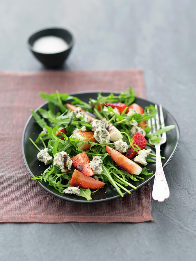 Rocket Salad With Strawberries, Blue Cheese And Balsamic Vinegar Photograph by Rua Castilho