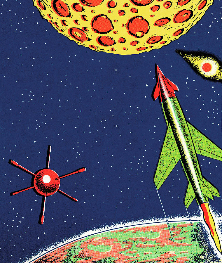 Science Fiction Drawing - Rockets and planet by CSA Images