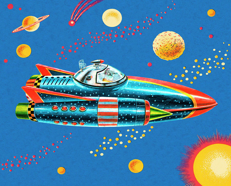 Science Fiction Drawing - Rocketship in Outer Space by CSA Images