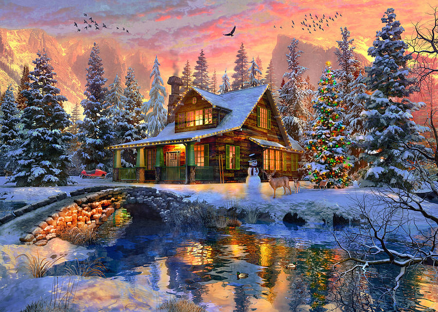 Rockies Christmas Lights Painting by MGL Meiklejohn Graphics Licensing