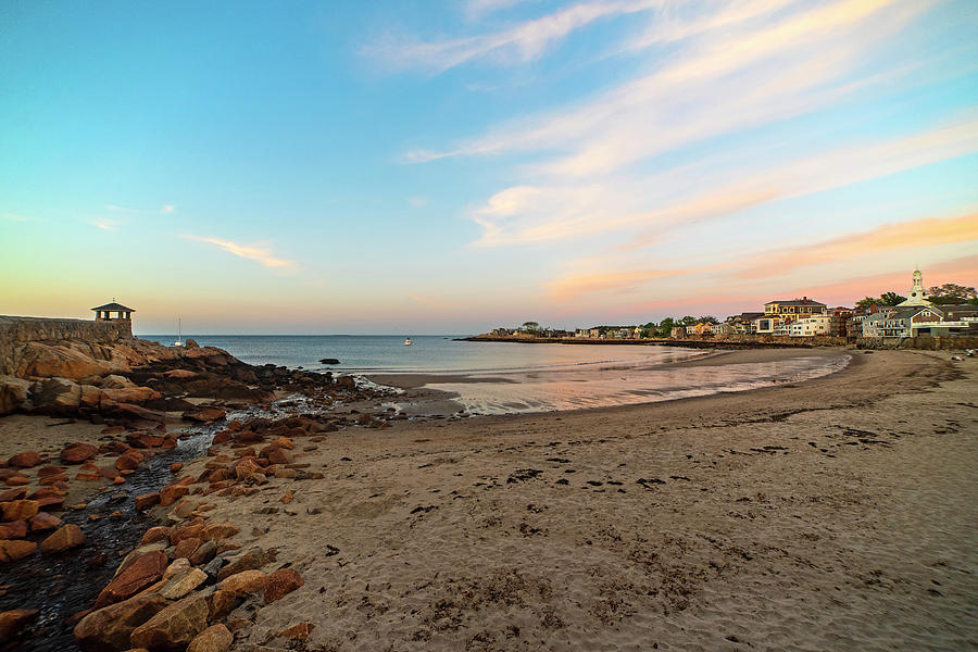 Rockport Front Beach at Sunset Wide View Rockport MA Photograph by Toby McGuire