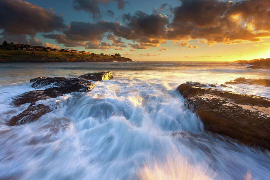 Beach Digital Art - Rocks In Breaking Waves, Australia by Kieran Oconnor