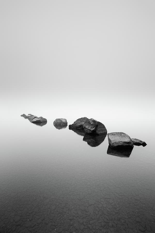 Black And White Photograph - Rocks in the mist by Grant Glendinning