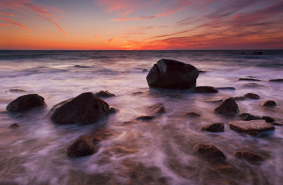 Sunset Photograph - Rocks On Silky Water by Michael Blanchette Photography