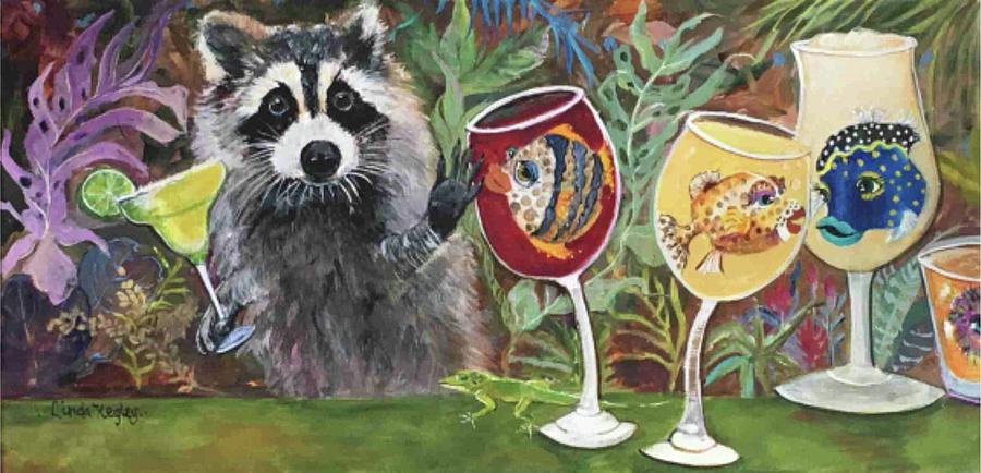 Raccoon Painting - Rocky And His Bestfins by Linda Kegley Raccoon Painting - Rocky And His Bestfins by Linda Kegley