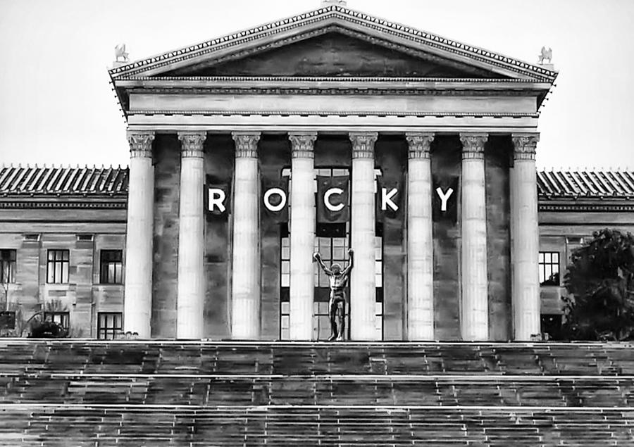 Rocky Movie Photograph - Rocky Balboa on the Art Museum Steps in Black and White by Bill Cannon
