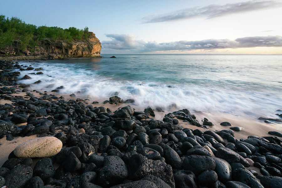 Rocky Beach in Kauai at Sunset Photograph by James Udall
