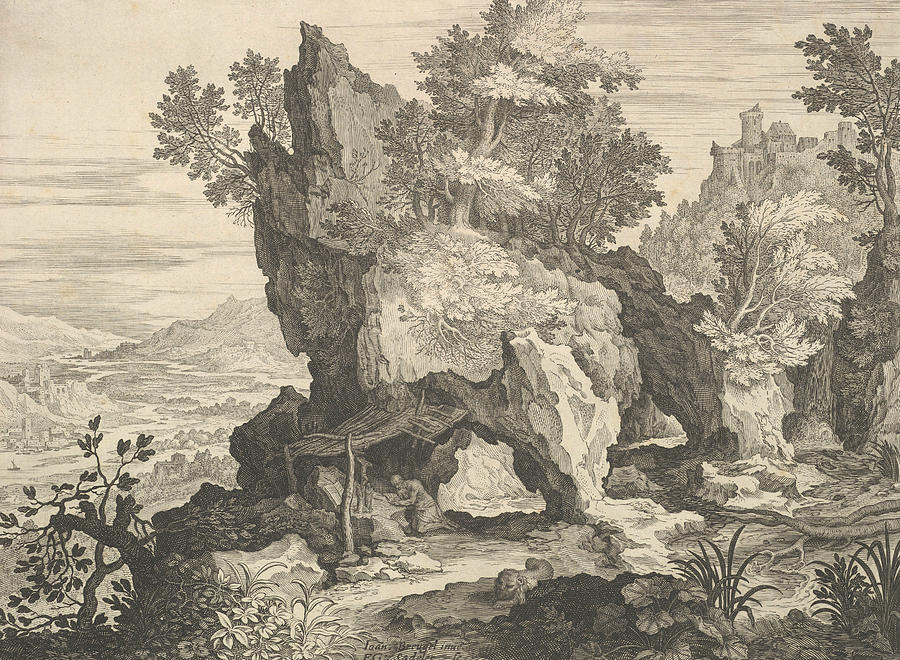 Rocky Landscape with St. Jerome Relief by Aegidius Sadeler