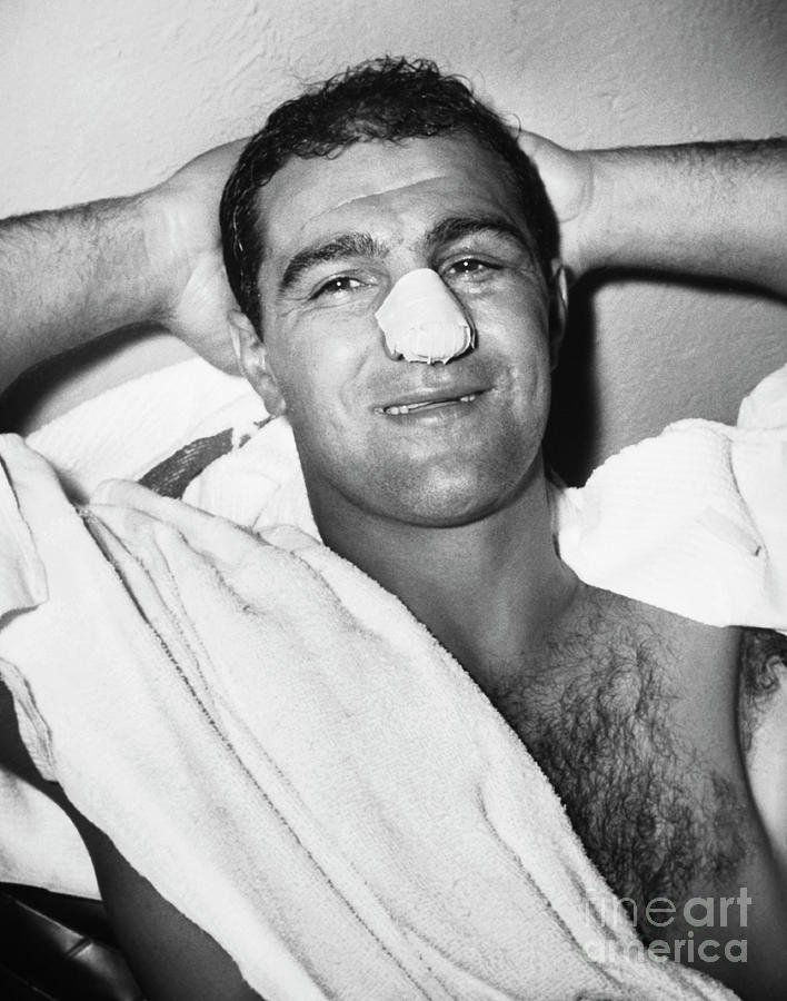 Rocky Marciano With Bandages Nose Photograph by Bettmann
