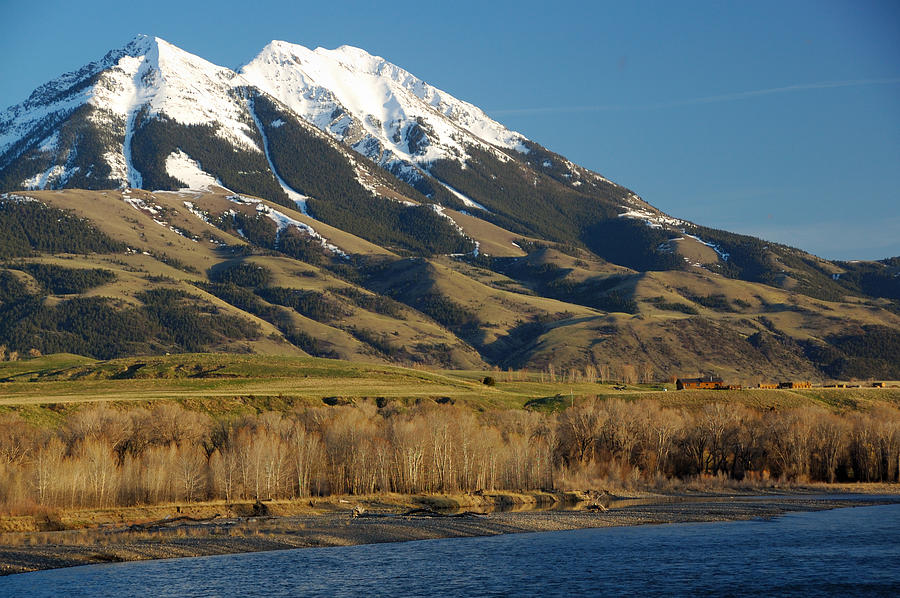 Rocky Mountains By The Yellowstone River Photograph by Crazycroat