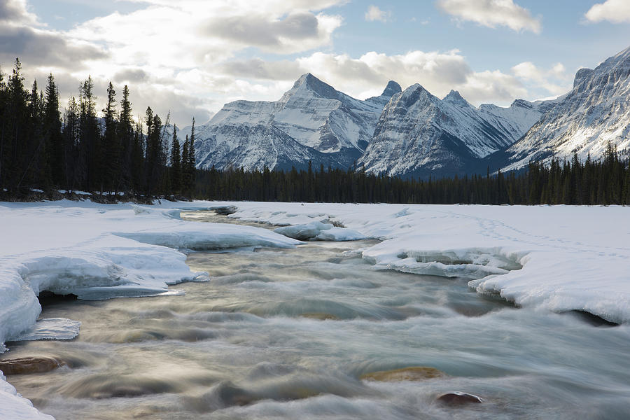 Rocky Mountains Over The Athabasca River Photograph by Travelpix Ltd