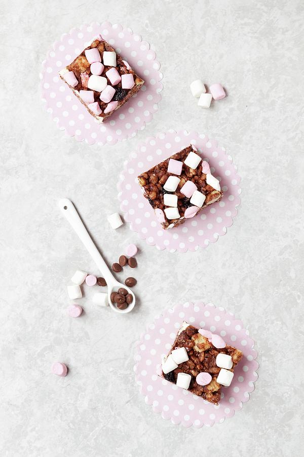 Rocky Road Chocolate Rice Krispie Treat Squares Photograph by Jane Saunders
