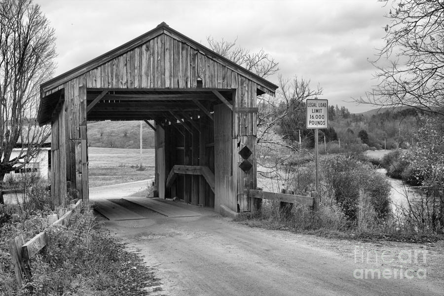 Rocky Road Covered Bridge Black And White Photograph by Adam Jewell