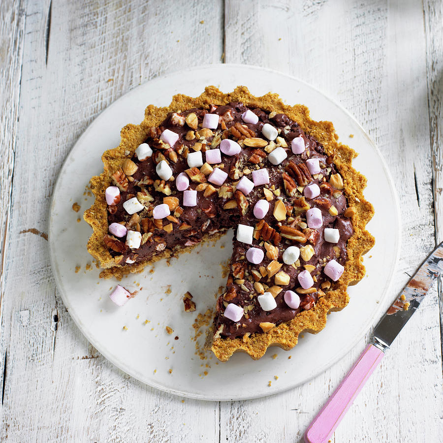 Rocky Road Ice-cream Pie With Slice Photograph by William Reavell Rocky Road Ice-cream Pie With Slice Photograph by William Reavell