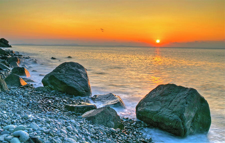 Rocky Shoreline At Sunset Photograph by Kurosaki San