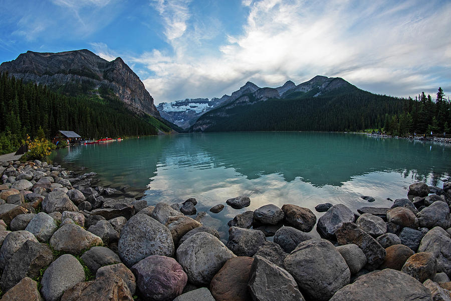 Rocky shoreline on Lake Louise Yoho National Park Banff Canada Photograph by Toby McGuire