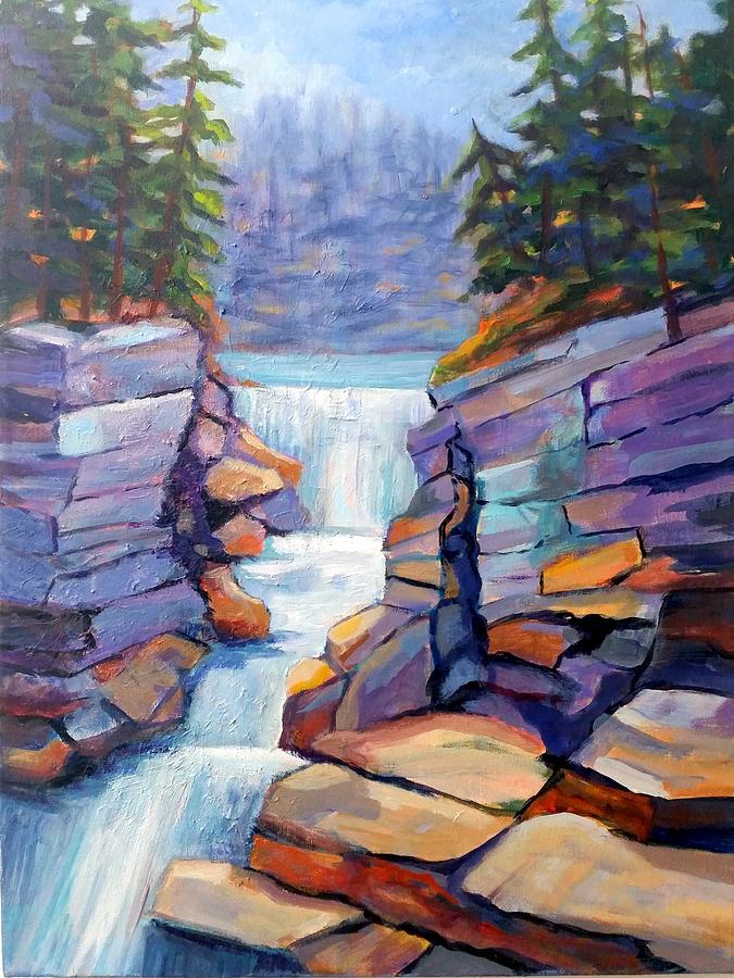 Rocky Waterfall Painting by Rosie Sherman