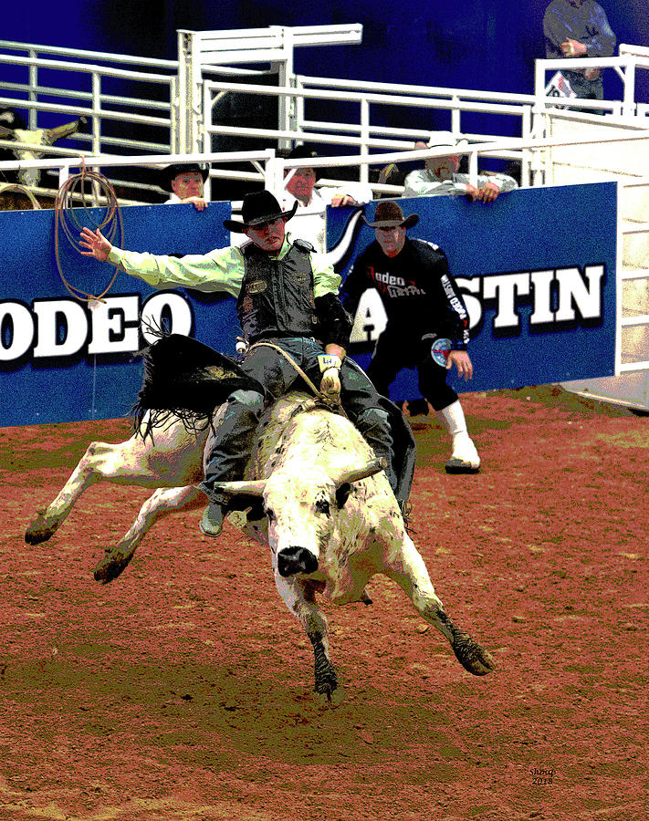 Rodeo Bull Riding Mixed Media by Charles Shoup | Fine Art America